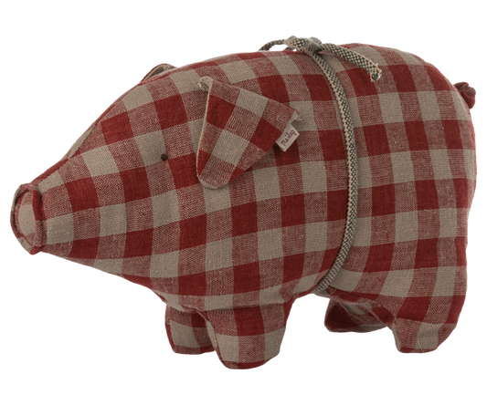 Cochon de Noël à carreaux rouges