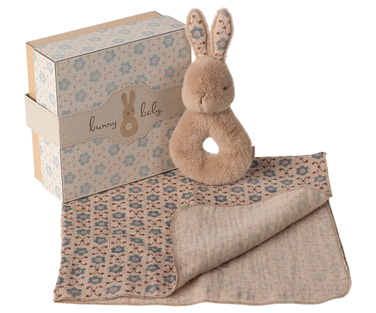 Coffret hochet lapin crème pêche