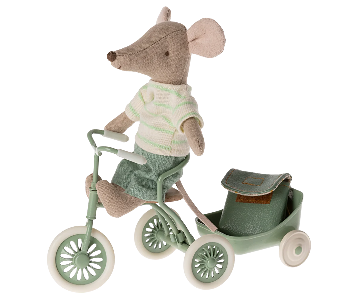 Souris cycliste et son sac grand frère menthe