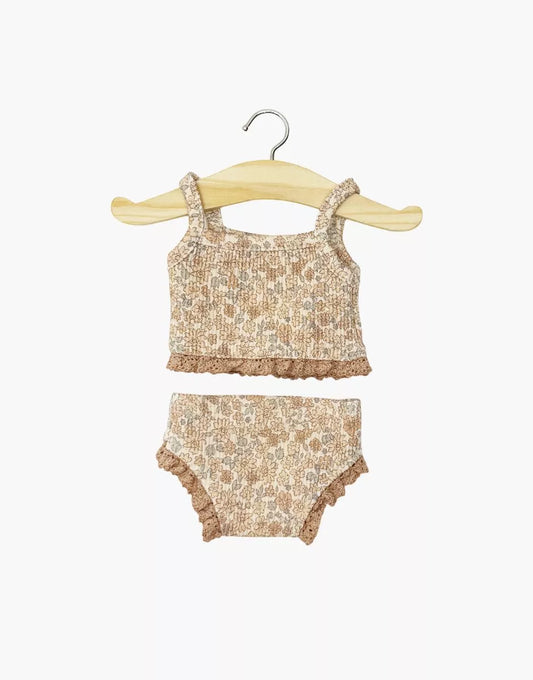 Gordis - Dessous fille en maille côtelée Petites fleurs cacao et sa dentelle