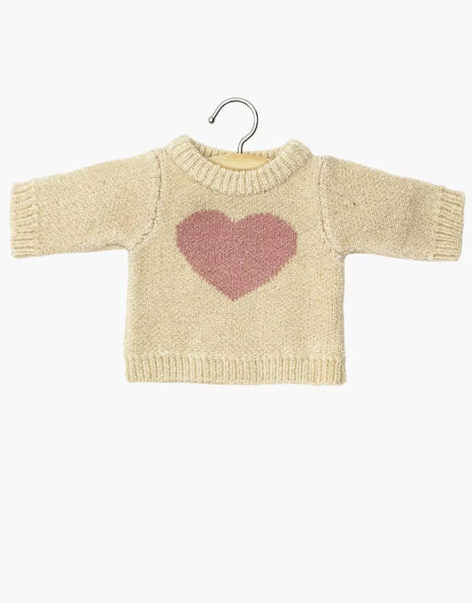 Pull coeur en tricot pour poupée