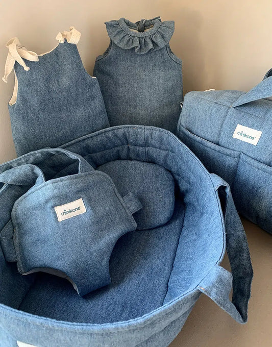 Turbulette à nouettes en jean pour poupée 28 à 37 cm