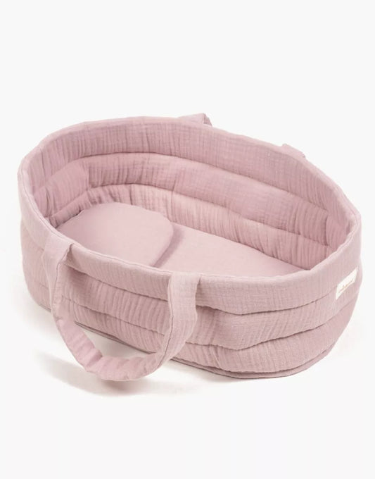 Couffin pour poupée gaze de coton rose