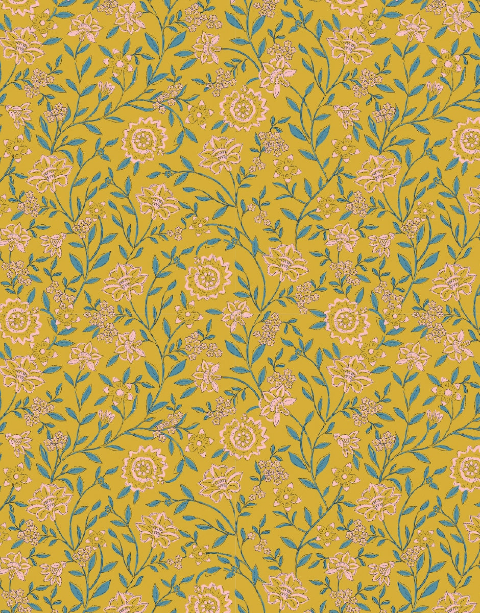 Poussette poupée Fleurs en liane moutarde