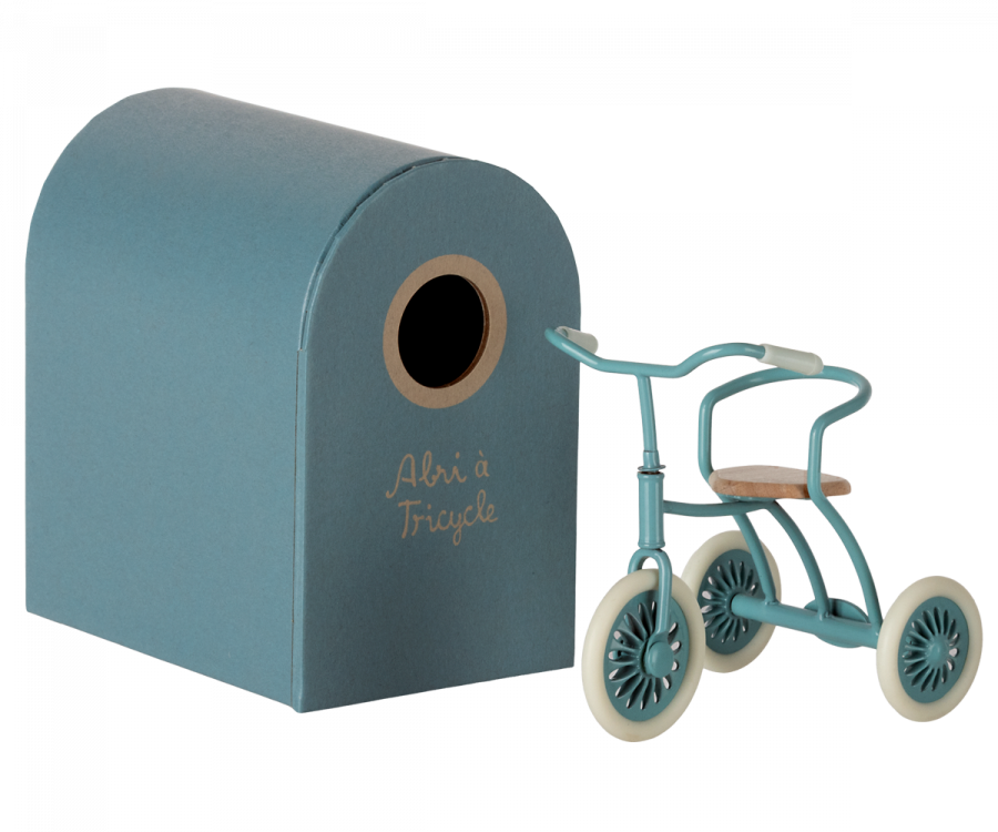 Vélo bleu pour souris et son abri