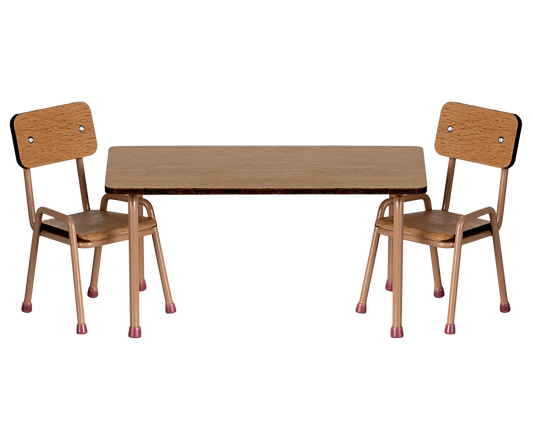 Ensemble table et chaises souris bois et métal rose