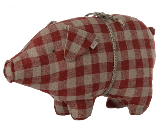 Doudou cochon petit / carreaux rouge