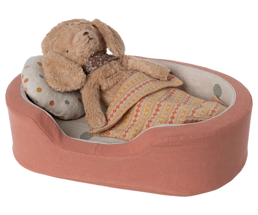 Panier corail pour chien en peluche