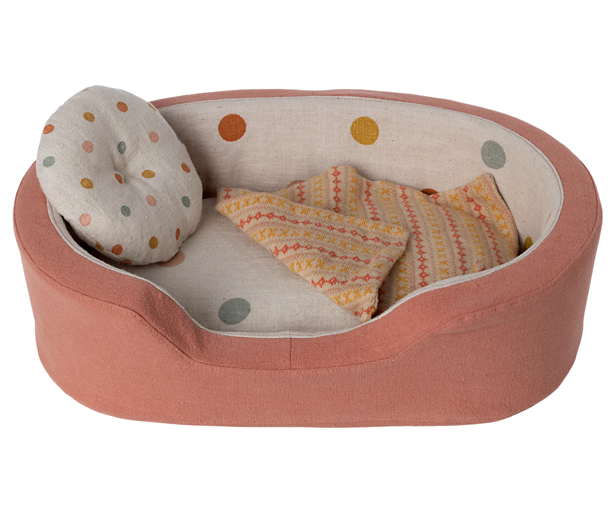 Panier corail pour chien en peluche