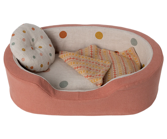 Panier corail pour chien en peluche