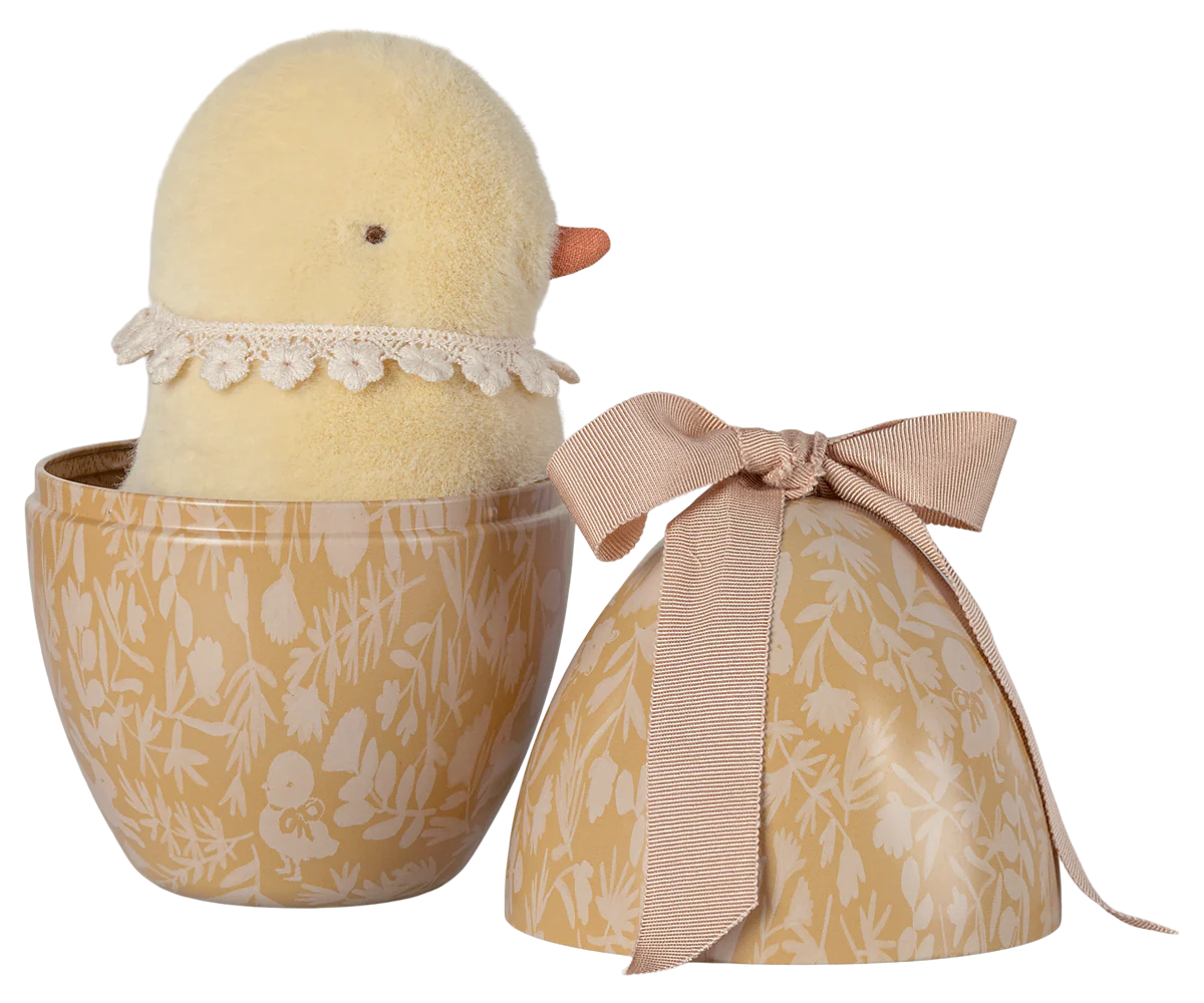 Oeuf de Pâques avec peluche poussin