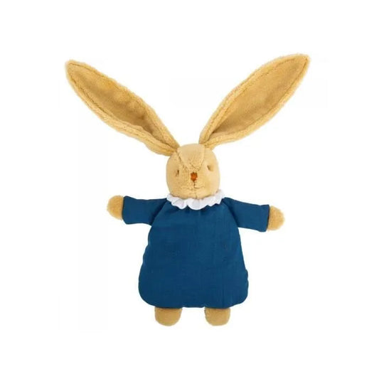 Doudou hochet lapin nid d'ange en lin bleu marine