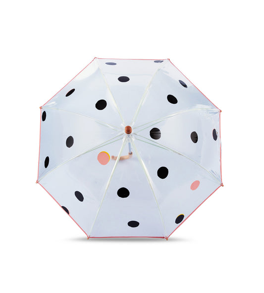 Parapluie enfant transparent, cloche avec motif à pois noir & rose corail - NARA