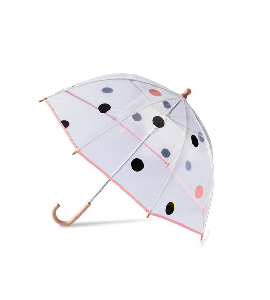 Parapluie enfant transparent, cloche avec motif à pois noir & rose corail - NARA